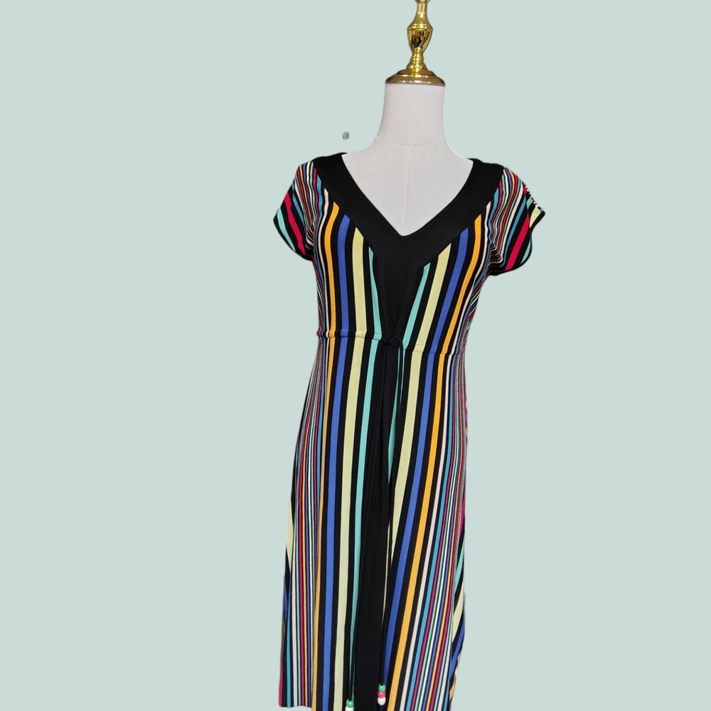 Multicolor Striped V-Neck Dress
